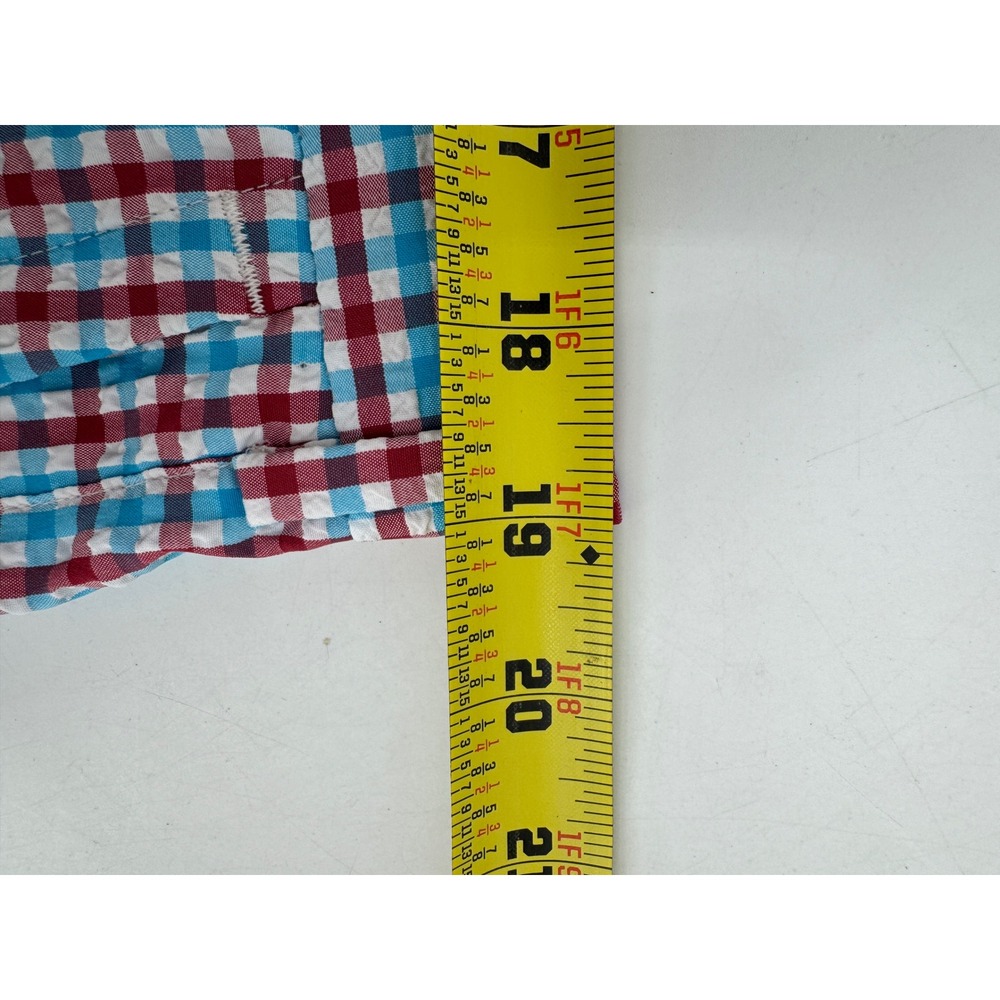 Peter Millar Featherweight Mens 38 Gingham Seersucker Shorts Red Blue White - Picture 7 of 8